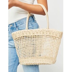 Urban Expressions Siona Natural Open Weave Woven Tote Bag New